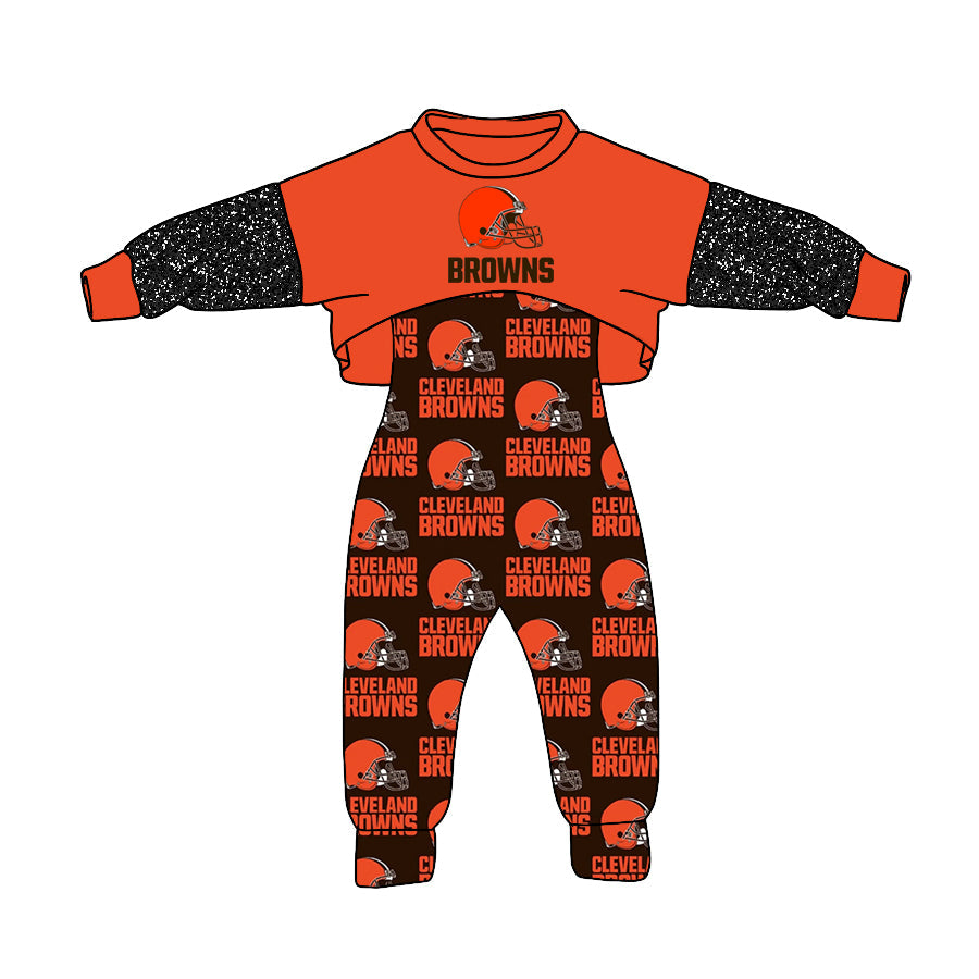 5 MOQ Kids Girls Browns Football Team Top and Jumpsuit Set
