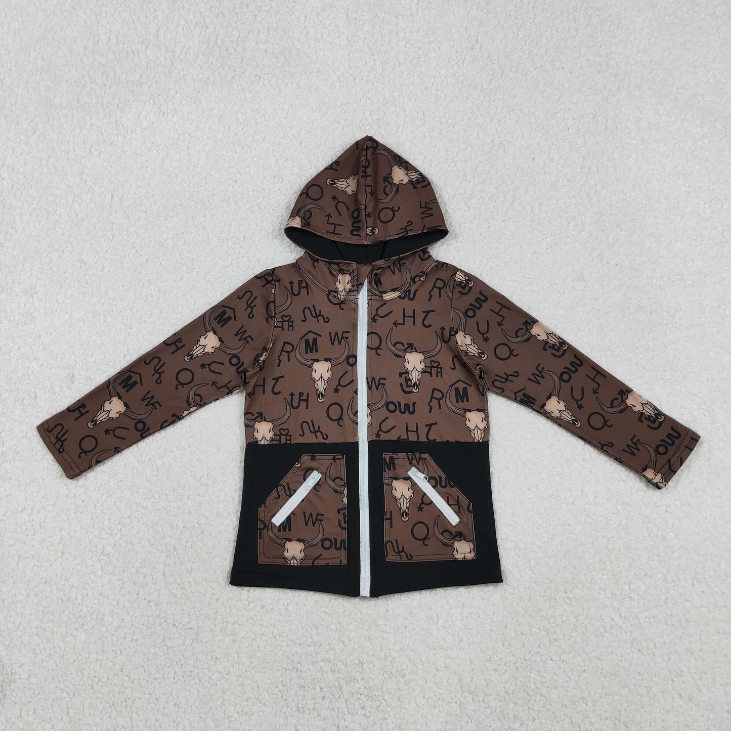 BT1337 Baby Boys Western Bow Long Sleeve Hoodie Jacket With Pocket