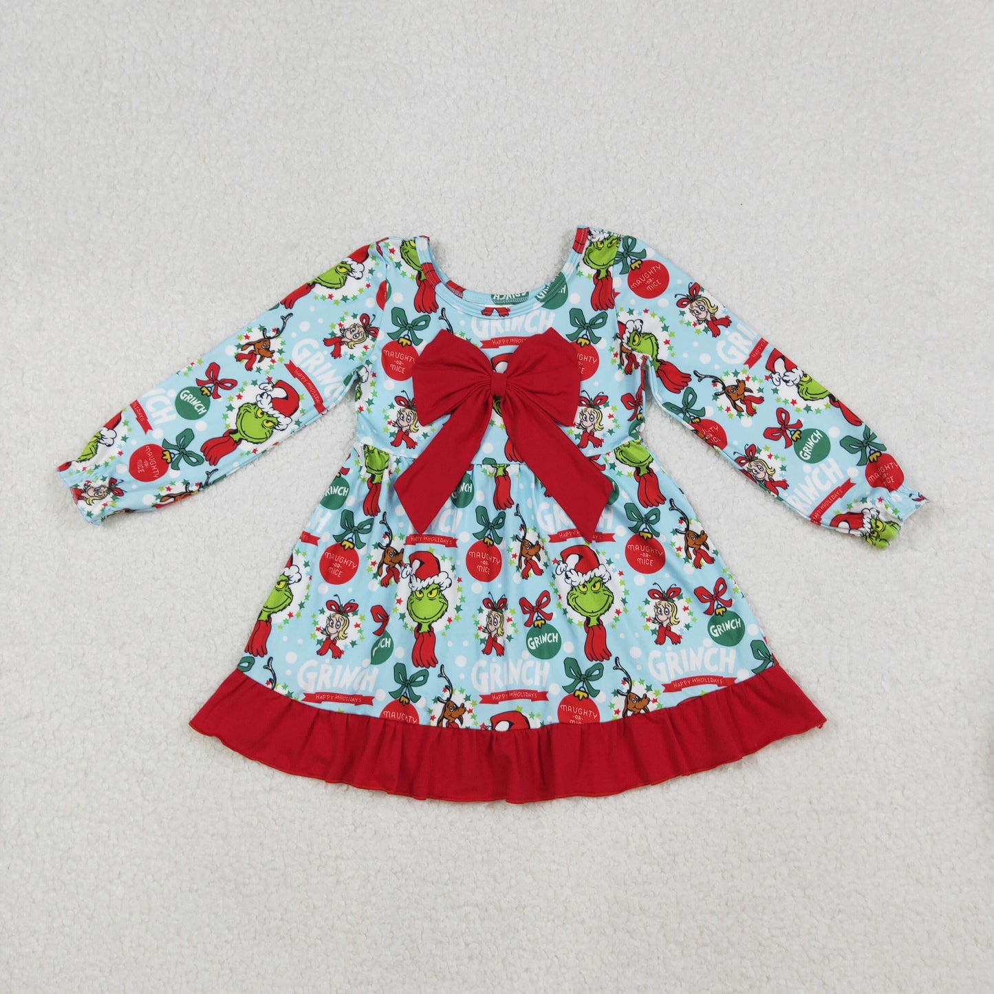 Kids Girls Christmas Grinc Long Sleeve Dress With Bow