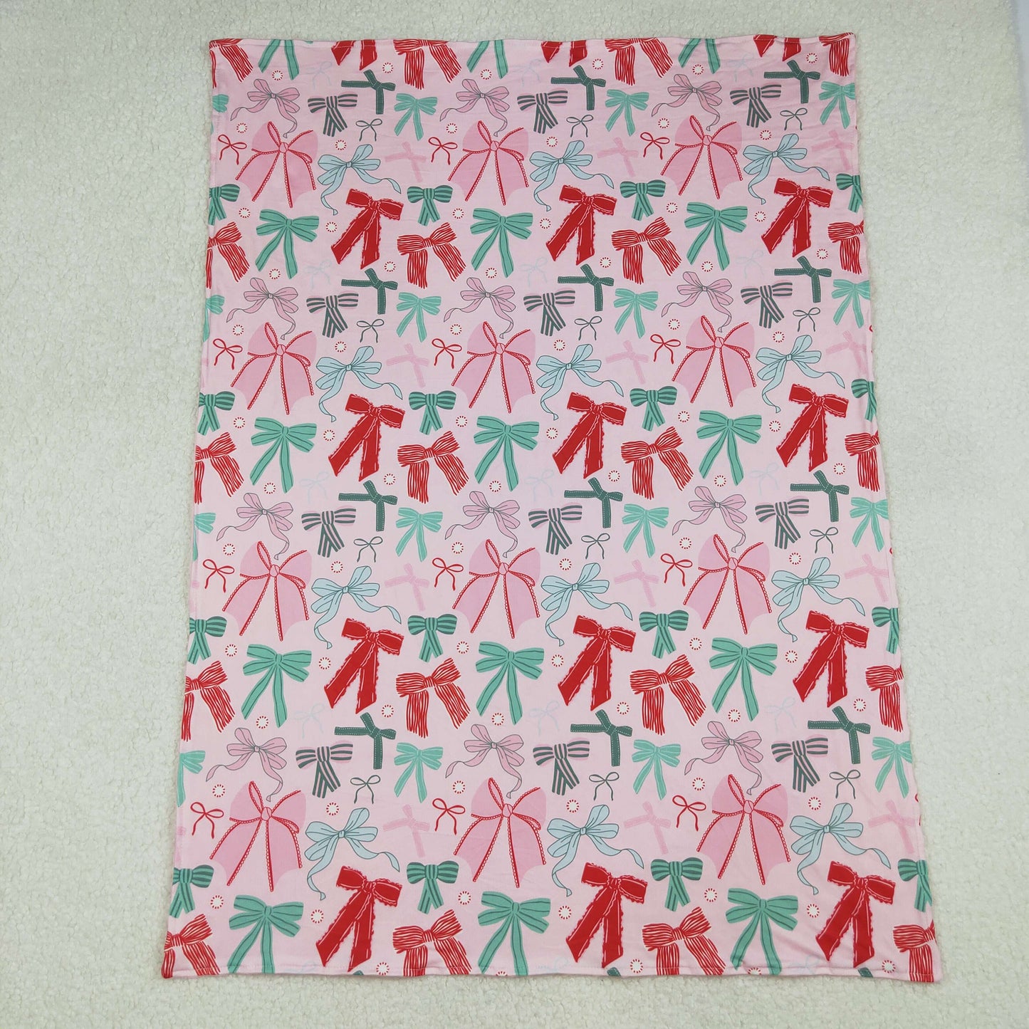 BL0218 Baby Girls Green Red Bow Blanket