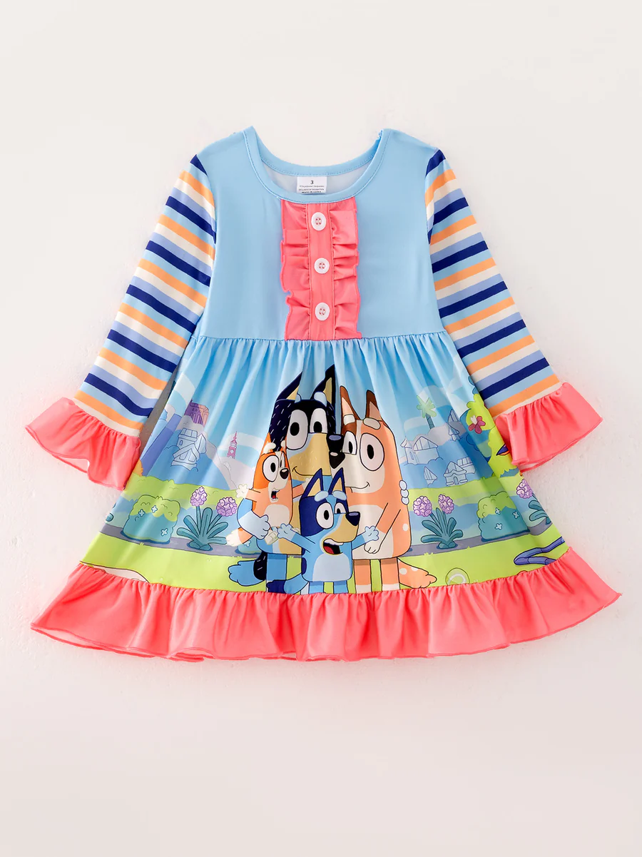 Baby Girls Cartoon Dog Long Sleeve Dress 5 MOQ Preorder )