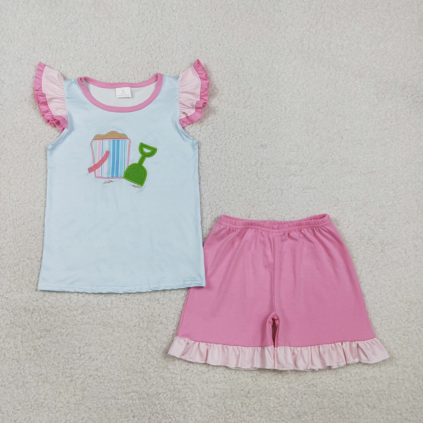 GSSO2991 Baby Girls Summer Embroidery Beach Shorts Set
