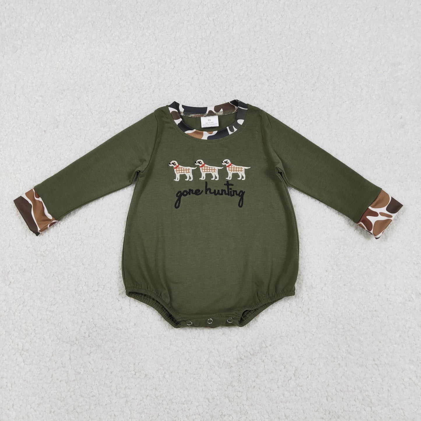 LR2836 Gone Hunting Dog Green Long Sleeve Romper