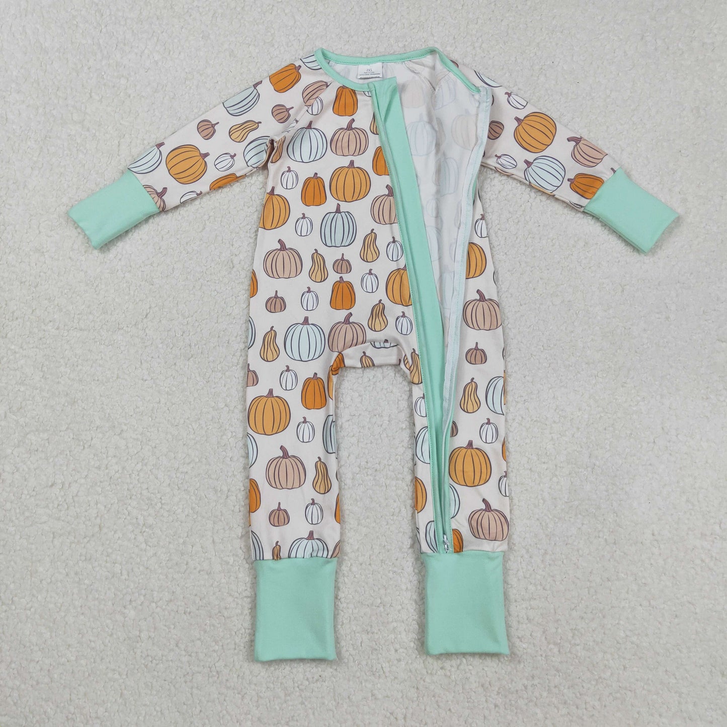 LR2565 Baby Boys Pumpkin Long Sleeve Zip Romper