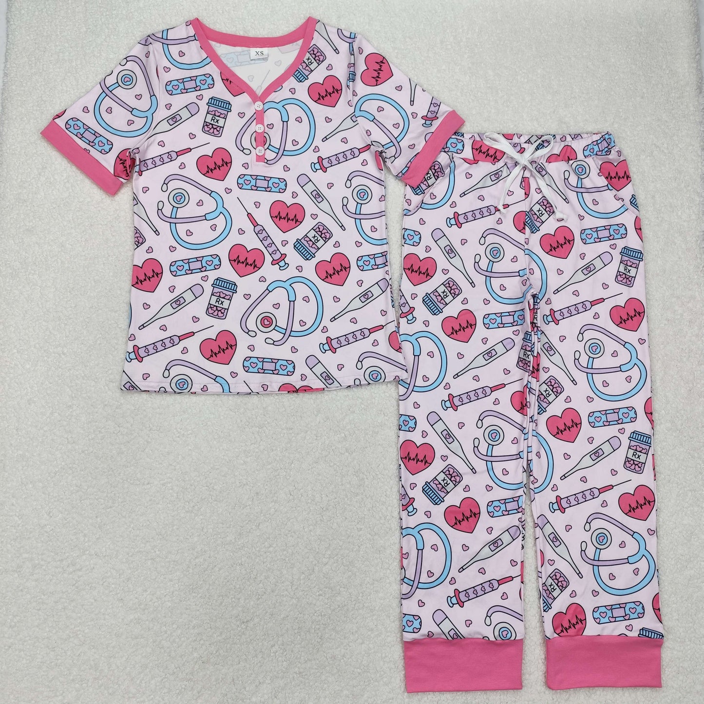 Adult Women Nurse Print Short Sleeve Pajama Set