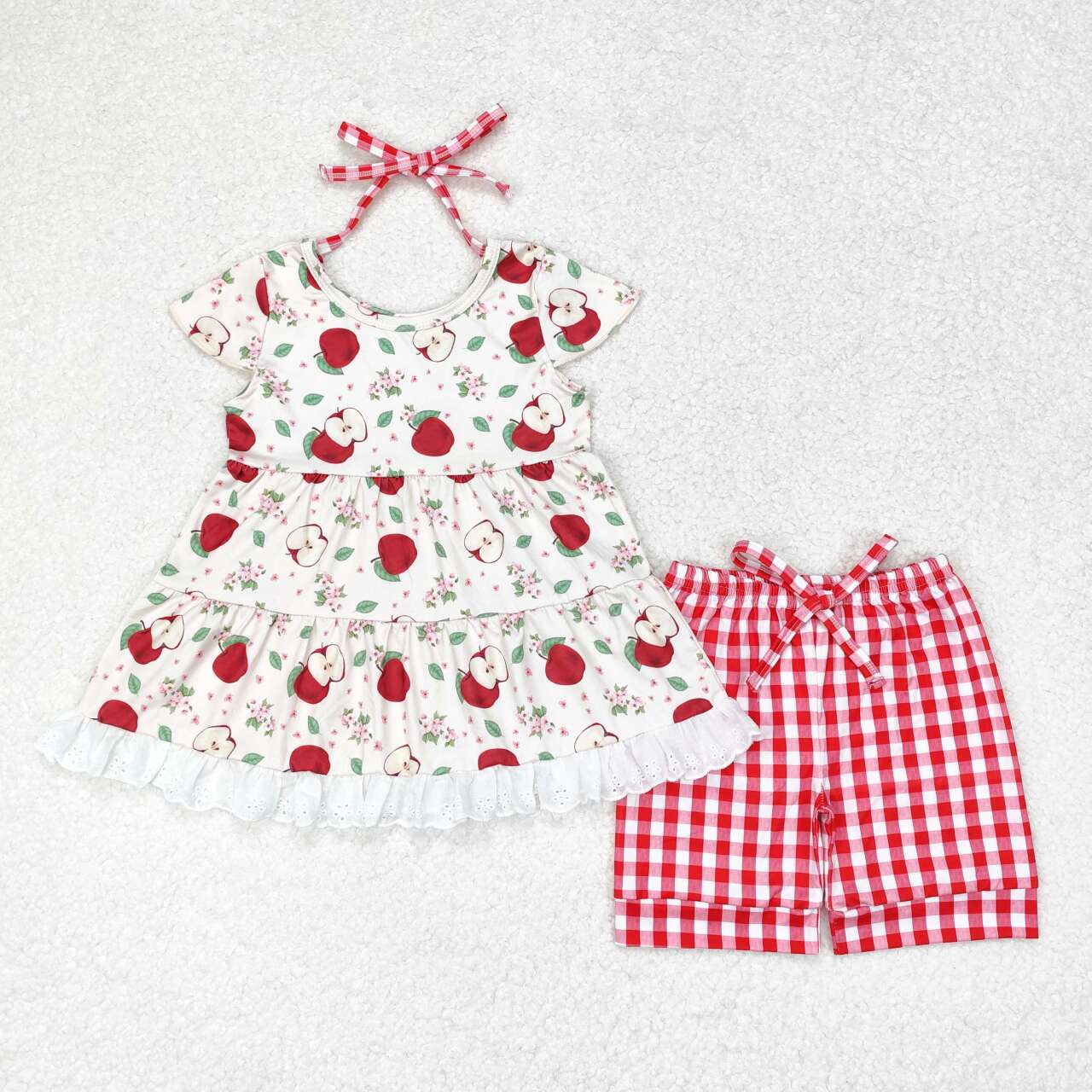 Baby Girls Apple Top Red Ginghim Shorts Set Back to School