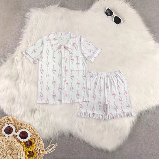 Mommy and Me Pink Bow Shorts Pajama Set