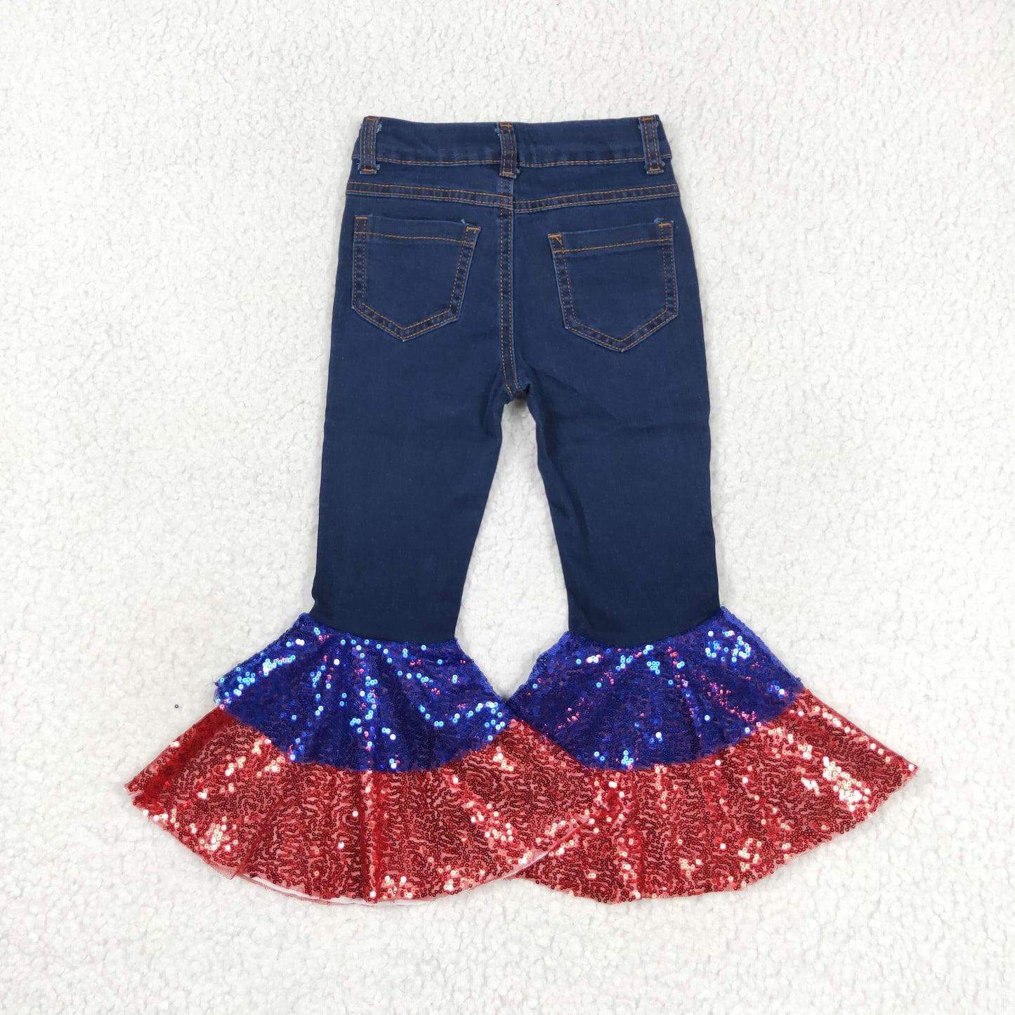Baby Girls July 4th Sequin Bell Bottom Pants Denim Pants