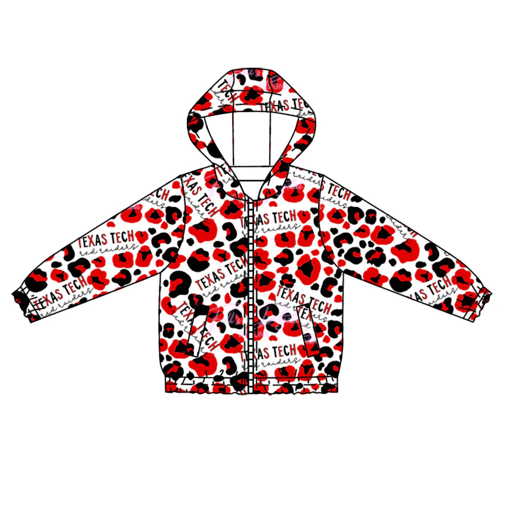 Preorder 5 MOQ Baby Boys Texas Tech Footballs Red Leopard Team Hooded Tops
