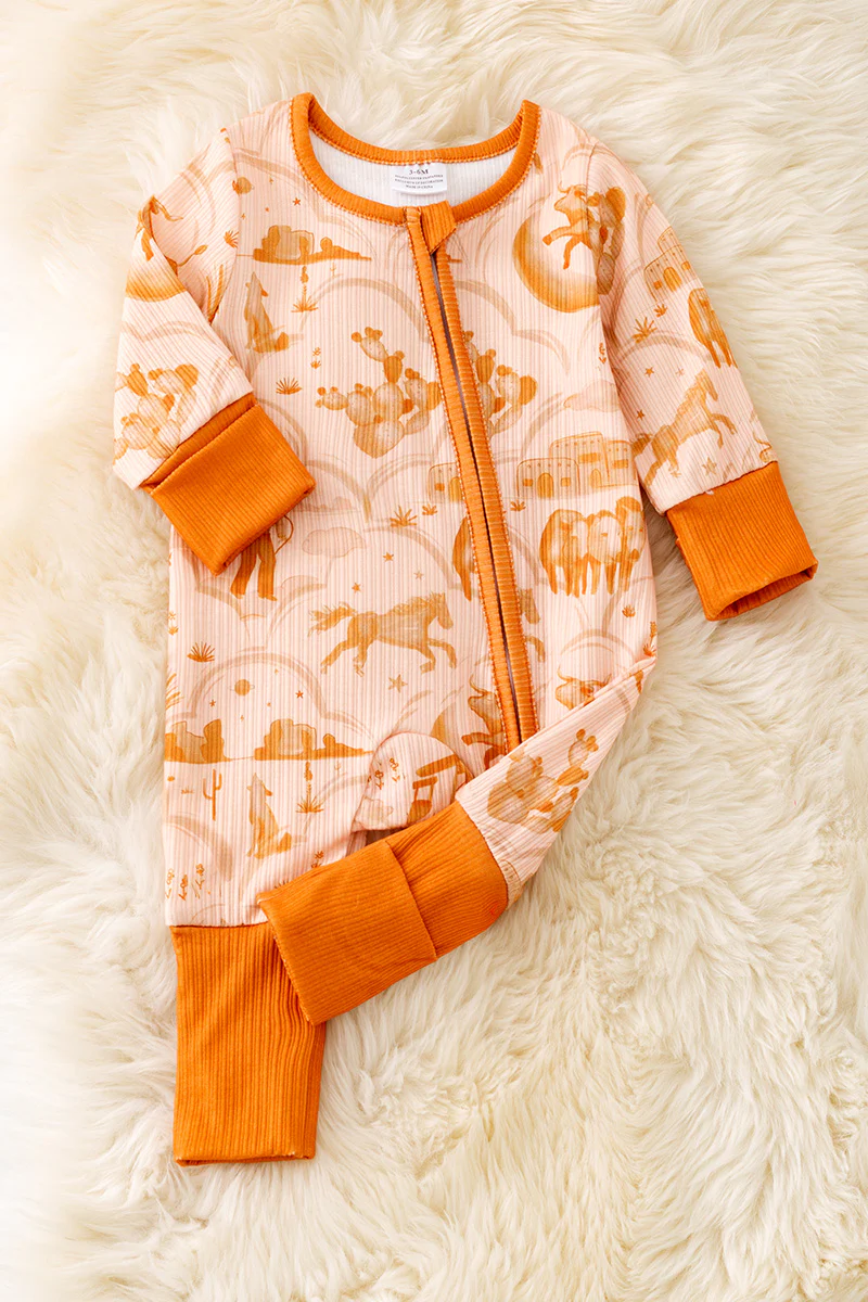 Preorder Baby Boys Western Horse Zip Romper 5 MOQ