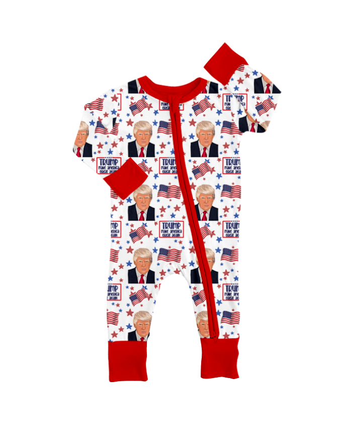 Baby Boys Trump Long Sleeve Zipper Romper Preorder 5 MOQ
