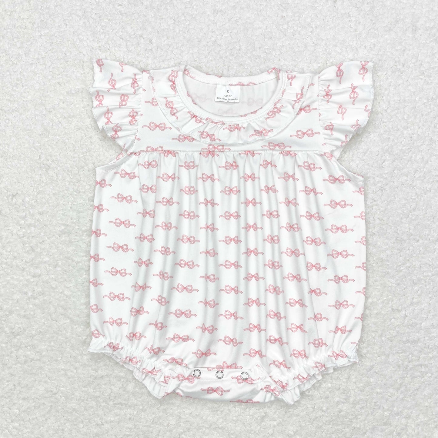 SR1933 Newborn Baby Girls Bow Print Bubble Romper
