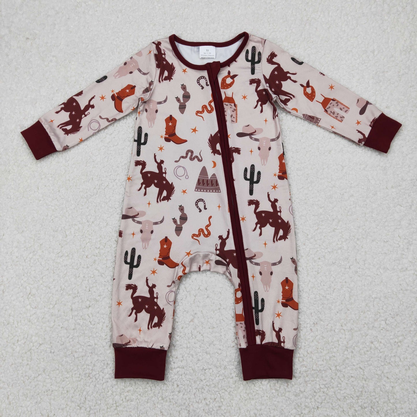 LR2188 Baby Boys Western Long Sleeve Zip Romper