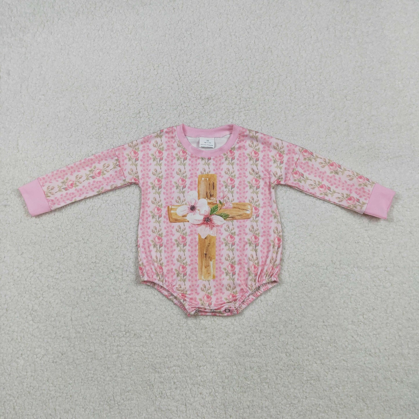 LR2837 Baby Girls Cross Pink Flowers Long Sleeve Romer