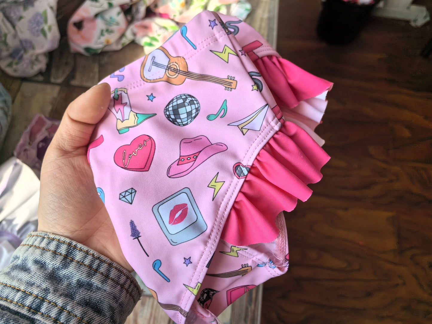 S0293 Summer Baby Girls Pop Singer Long Sleeve Two Pieces Swimsuit Set