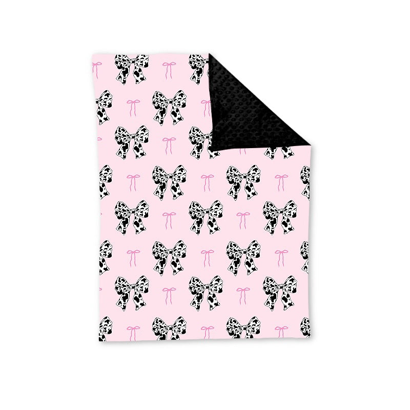 BL0157 Baby Girls Cow Print Bow Pink Blanket Pre-order