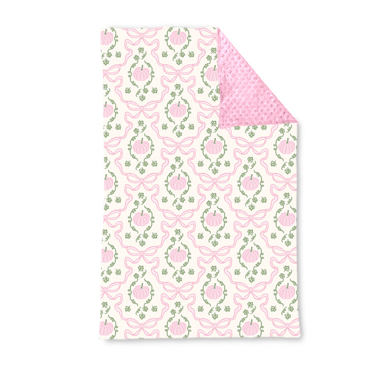 BL0215 Baby Girls Trellis Bow Pink Pumpkin Blanket Preorder