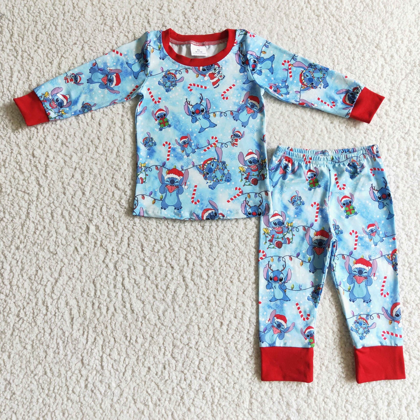Baby Sibling Christmas Blue Cartoon Animal Pajama Set