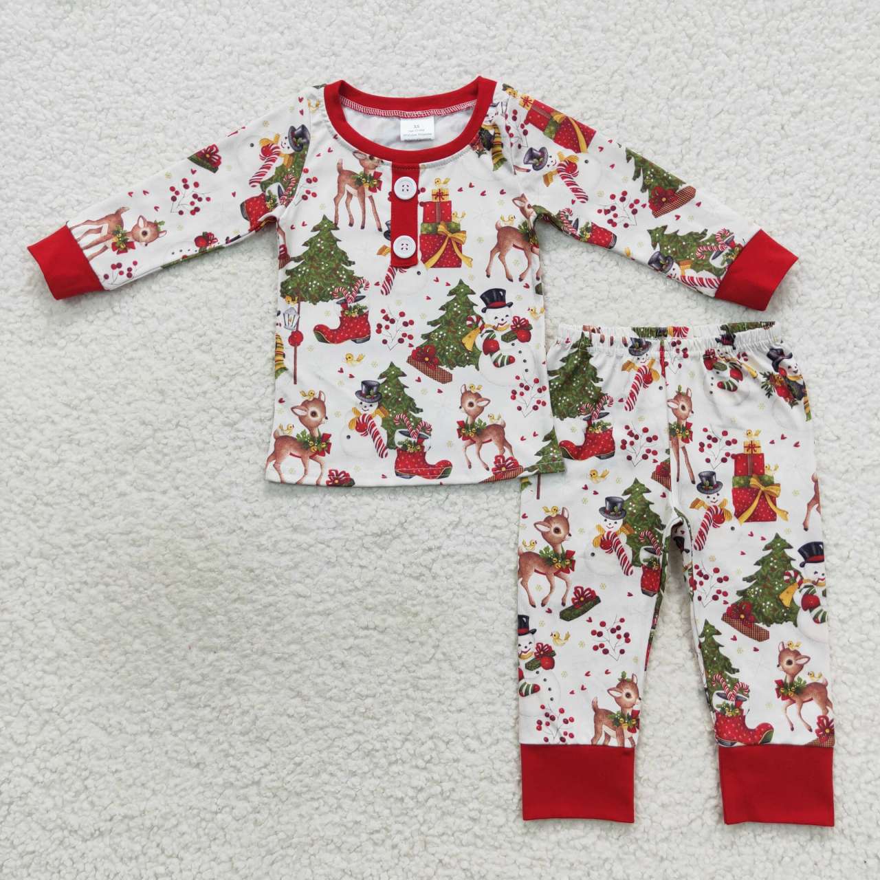BLP0250 Baby Girls Christmas Pajamas Set Cute Snowmen Deer Clothes Set Outfit