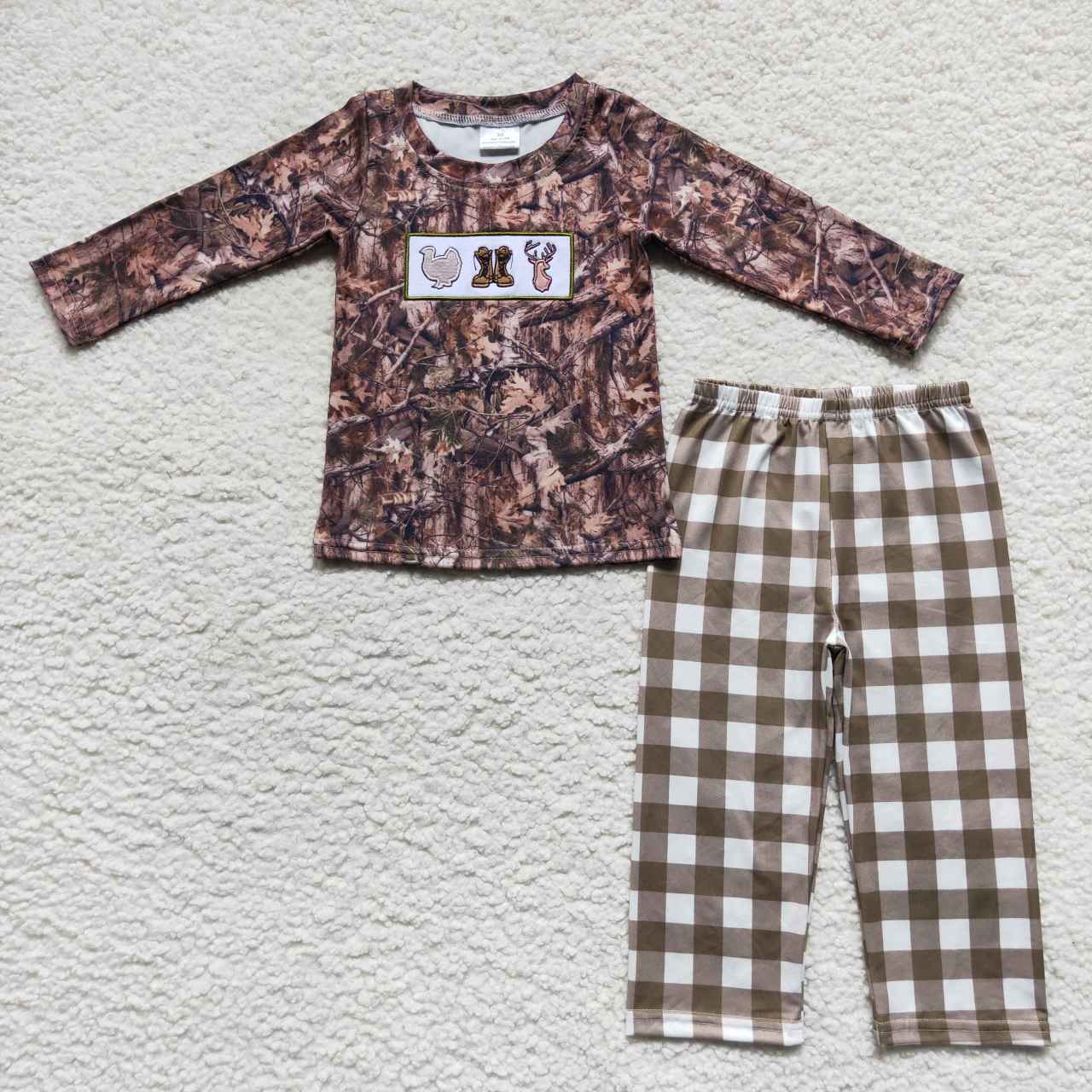 Boys Thanksgiving Turkey Camo Pajamas Set