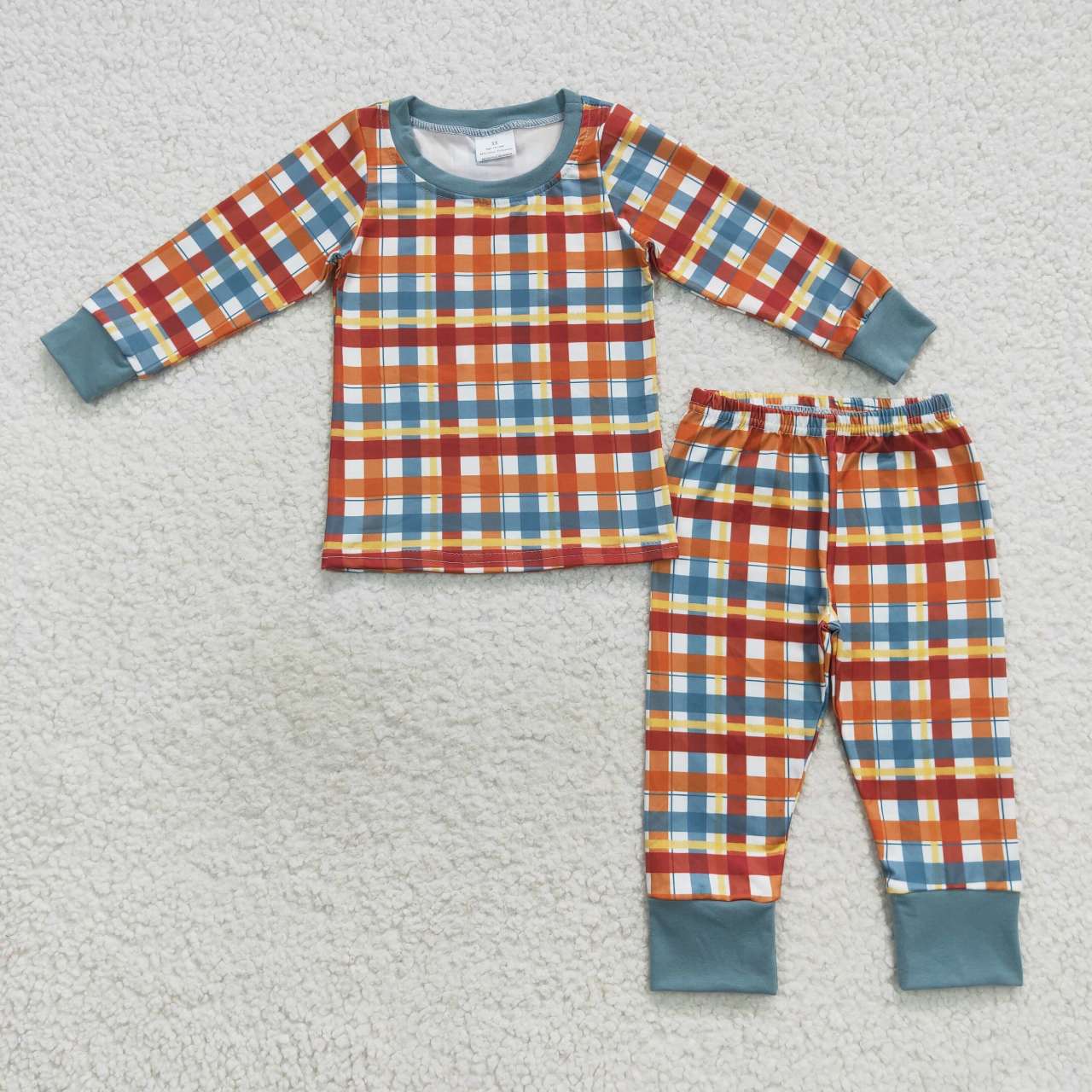 BLP0308 Baby Boys Thanksgiving Plaid Long Sleeve Pajama Set