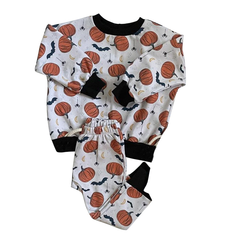 BLP0787 Baby Boys Halloween Pumpkin Bat Long Sleeve Pajama Set Pre-order