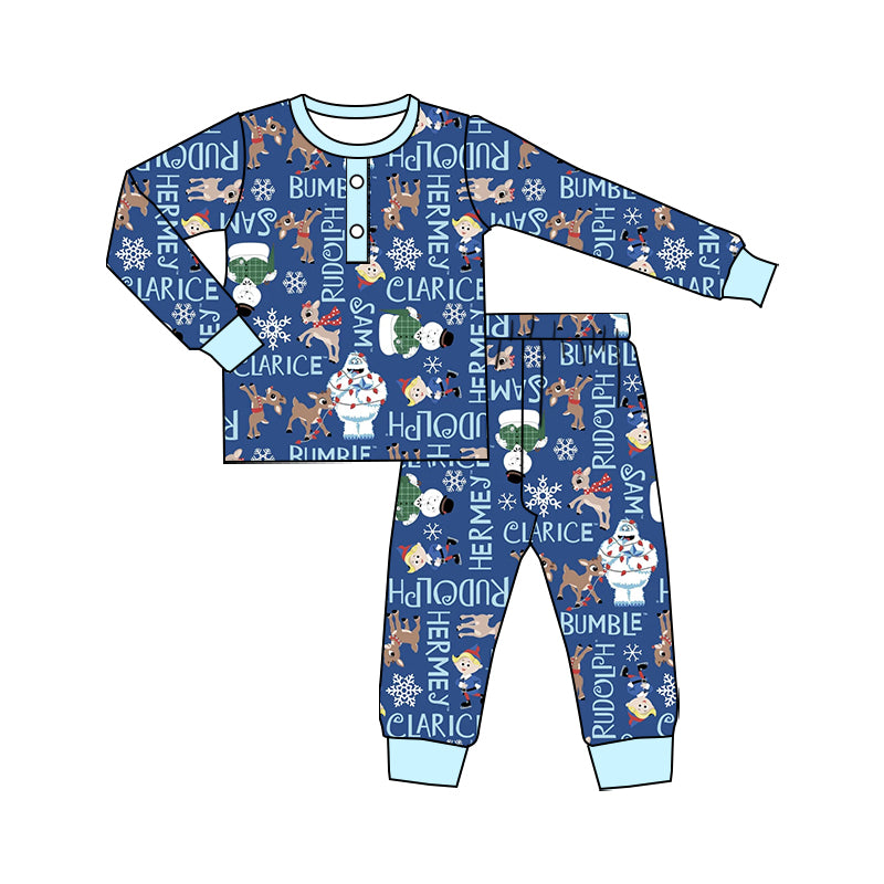BLP0842 Baby Boys Christmas Snowmen Deer Long Sleeve Pajama Set Pre-order