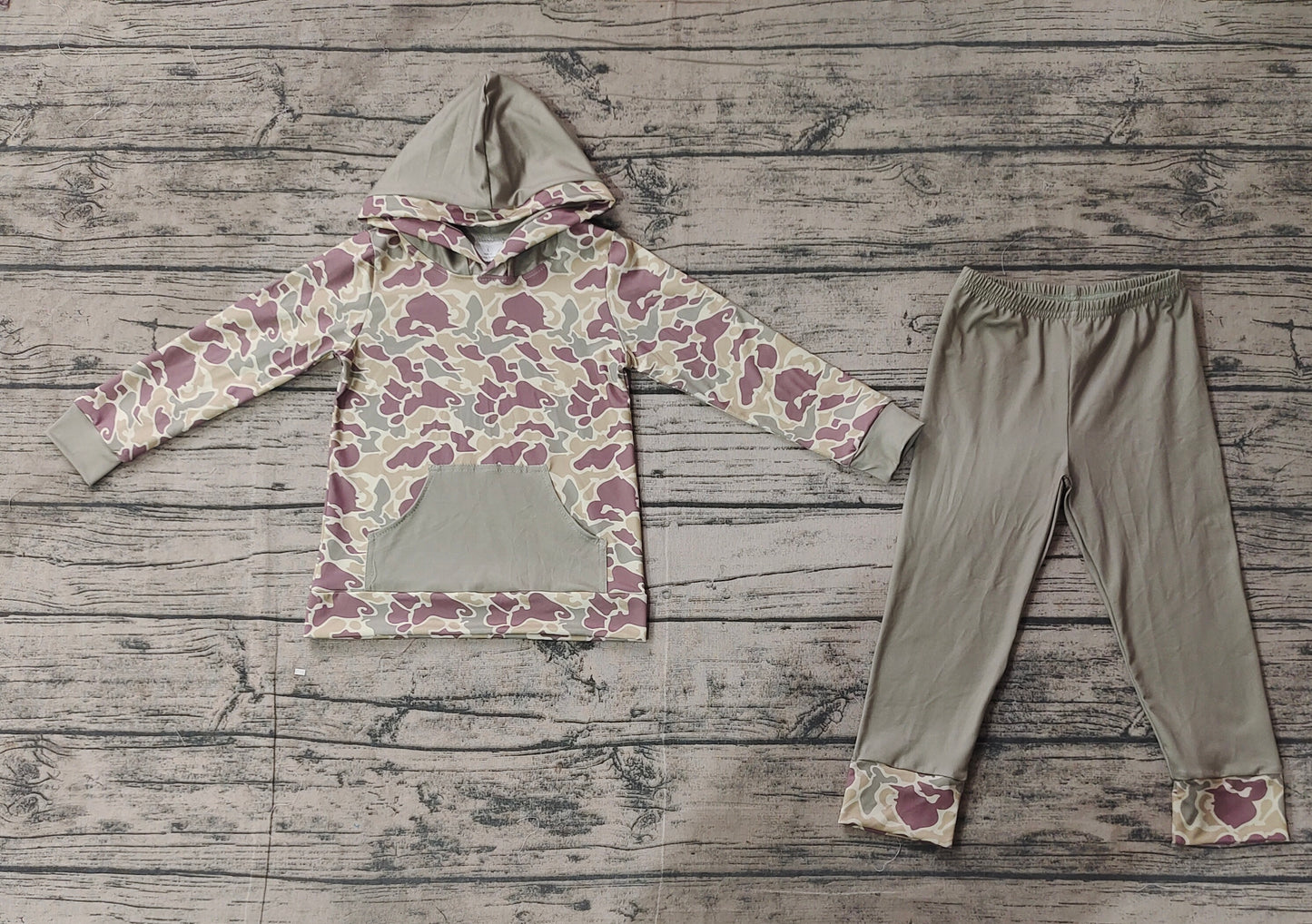 Baby Boys Green Camo Hoodie Top Pants Outfit