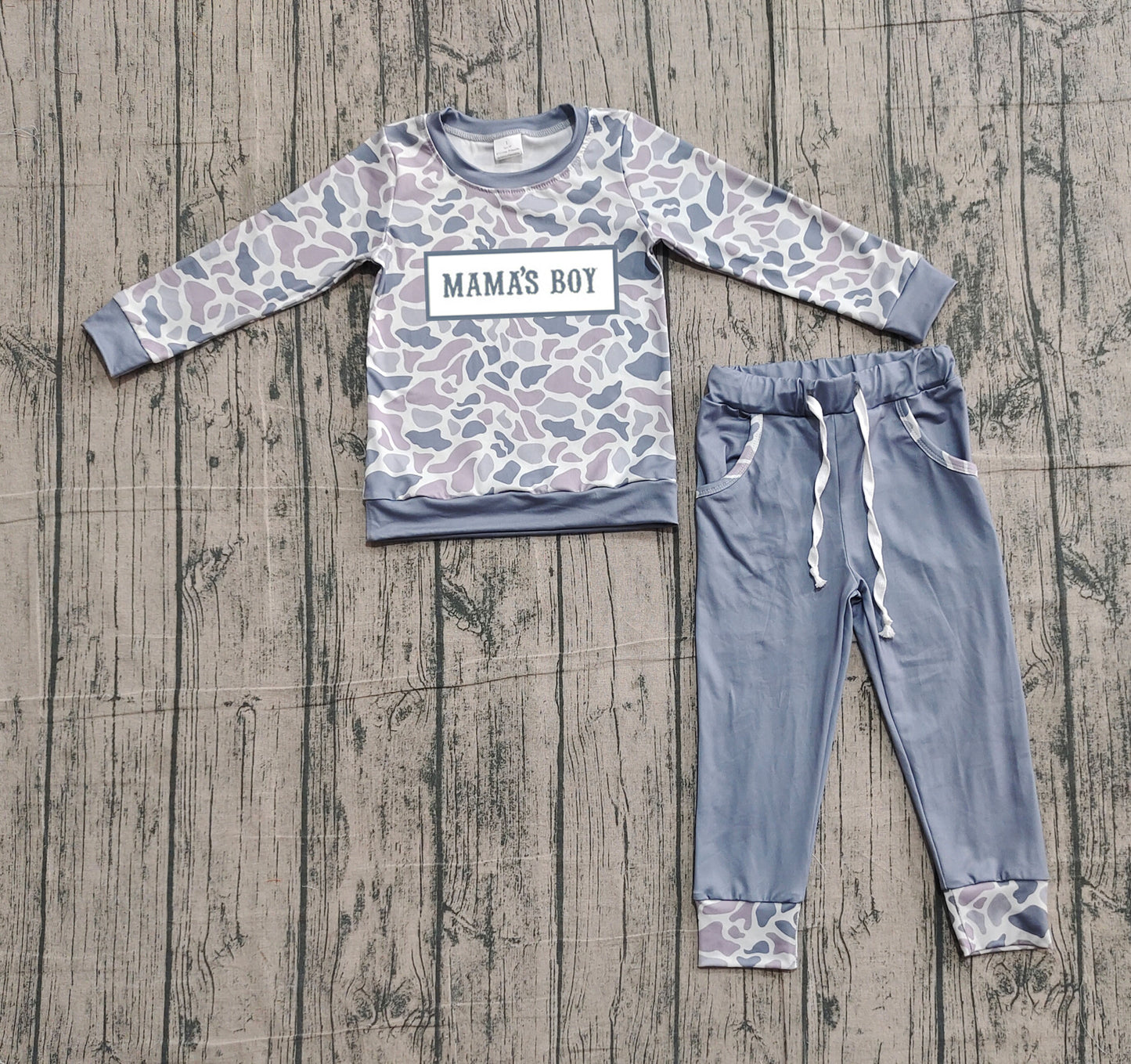 BLP1335 Mama's Boy Grey Camo Long Sleeve Jogger Set Preorder