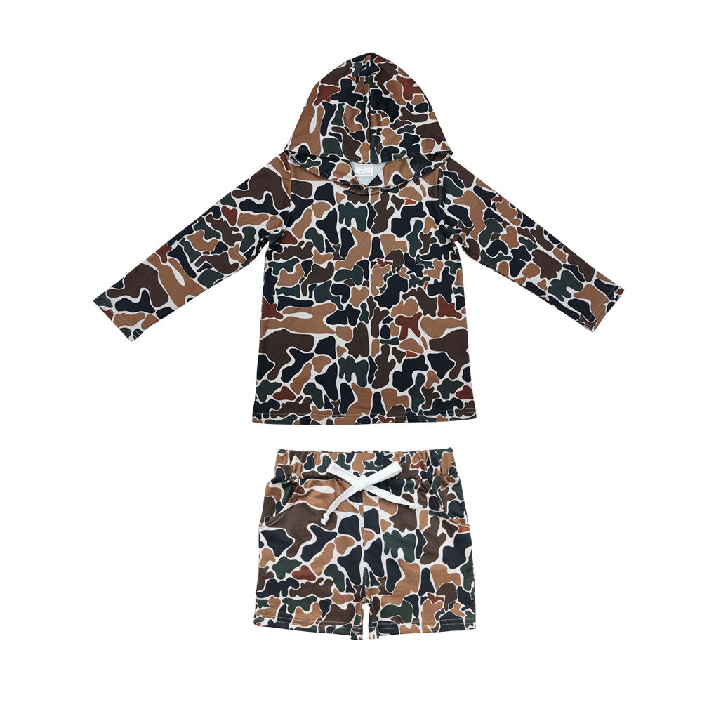 Kids Boys Sibling Camo Long Sleeve Hoodie Top With Shorts Outfit