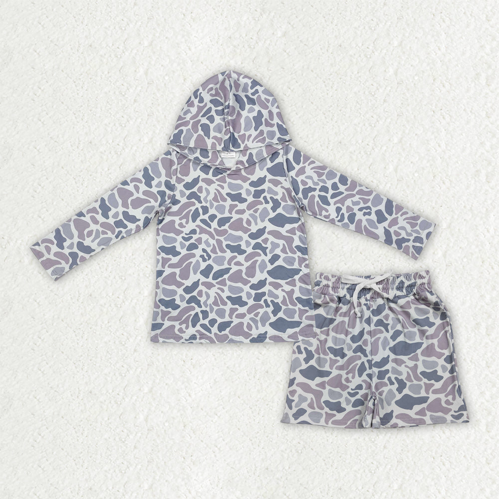 Baby Boys Old School Camo Long Sleeve Hoodie Top with Shorts Outfit