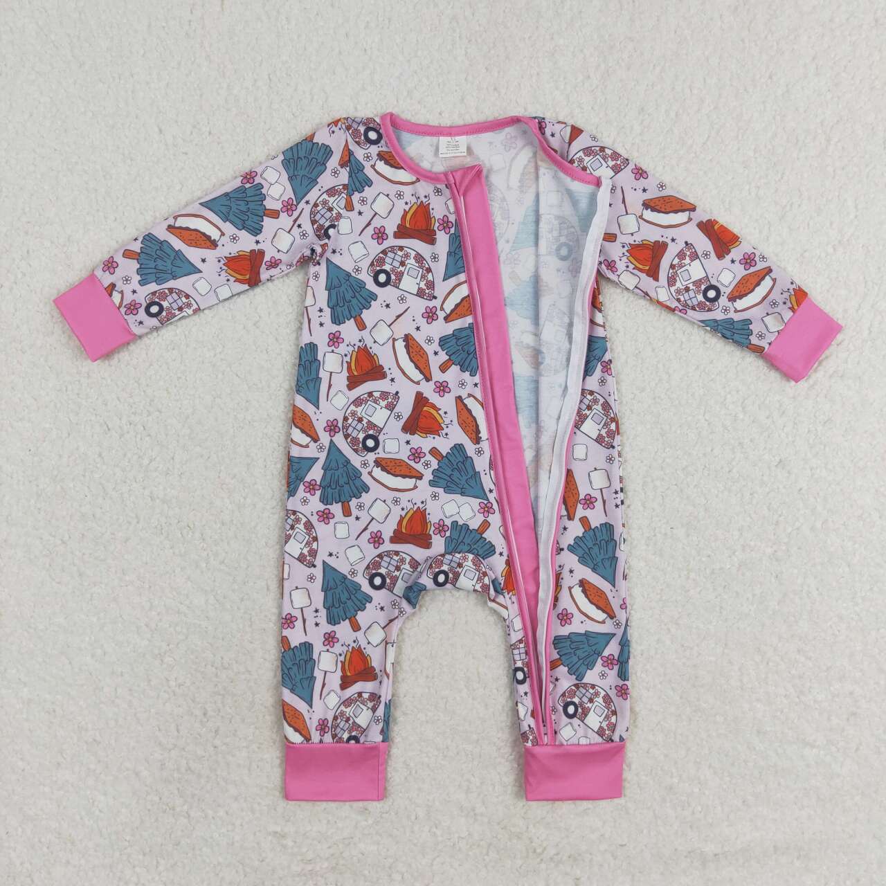 Baby Infant Girls Christmas Tree Pink Bamboo Zip Rompers