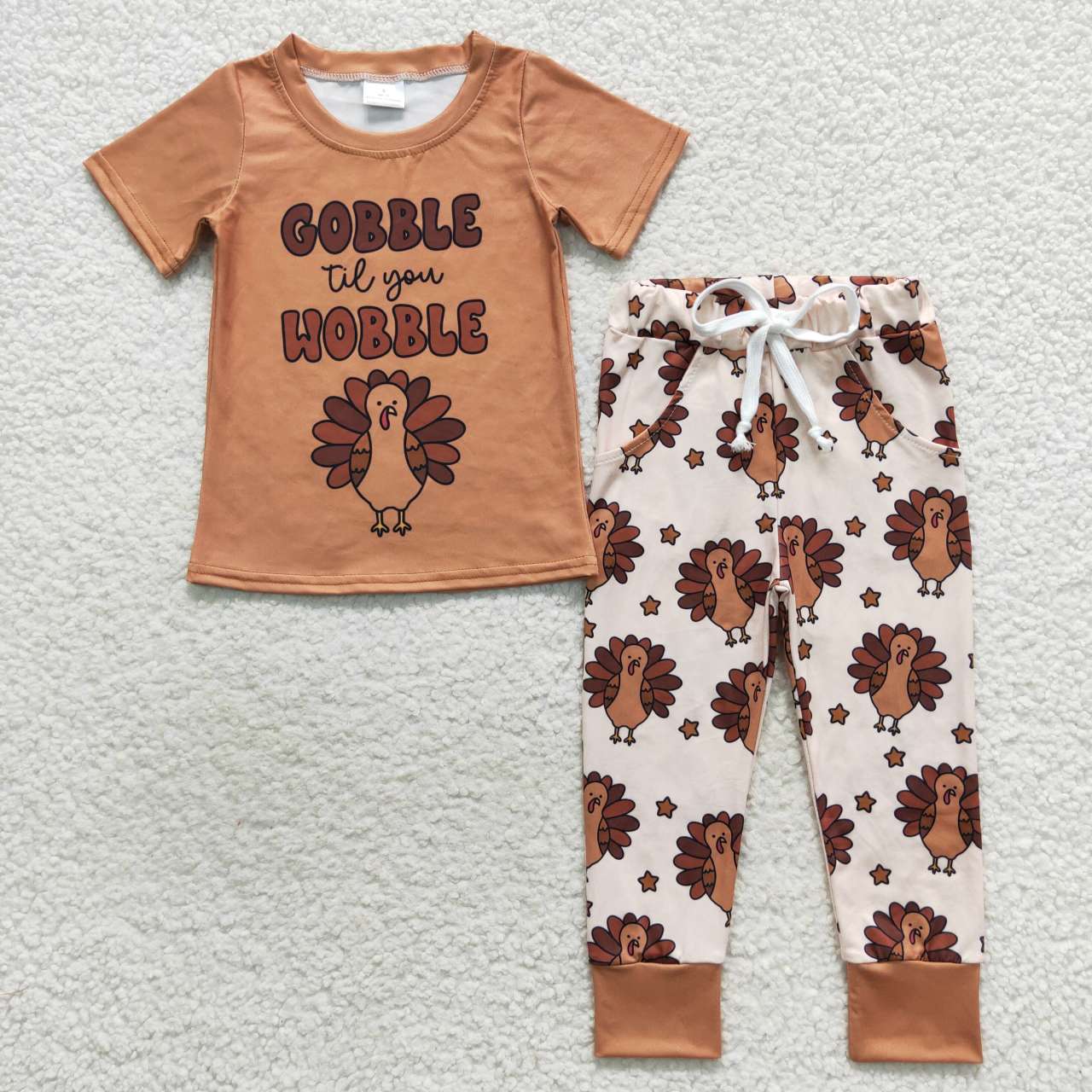 Gobble Wobble Babu Girls Boys Sibling Thanksgiving Pants Set