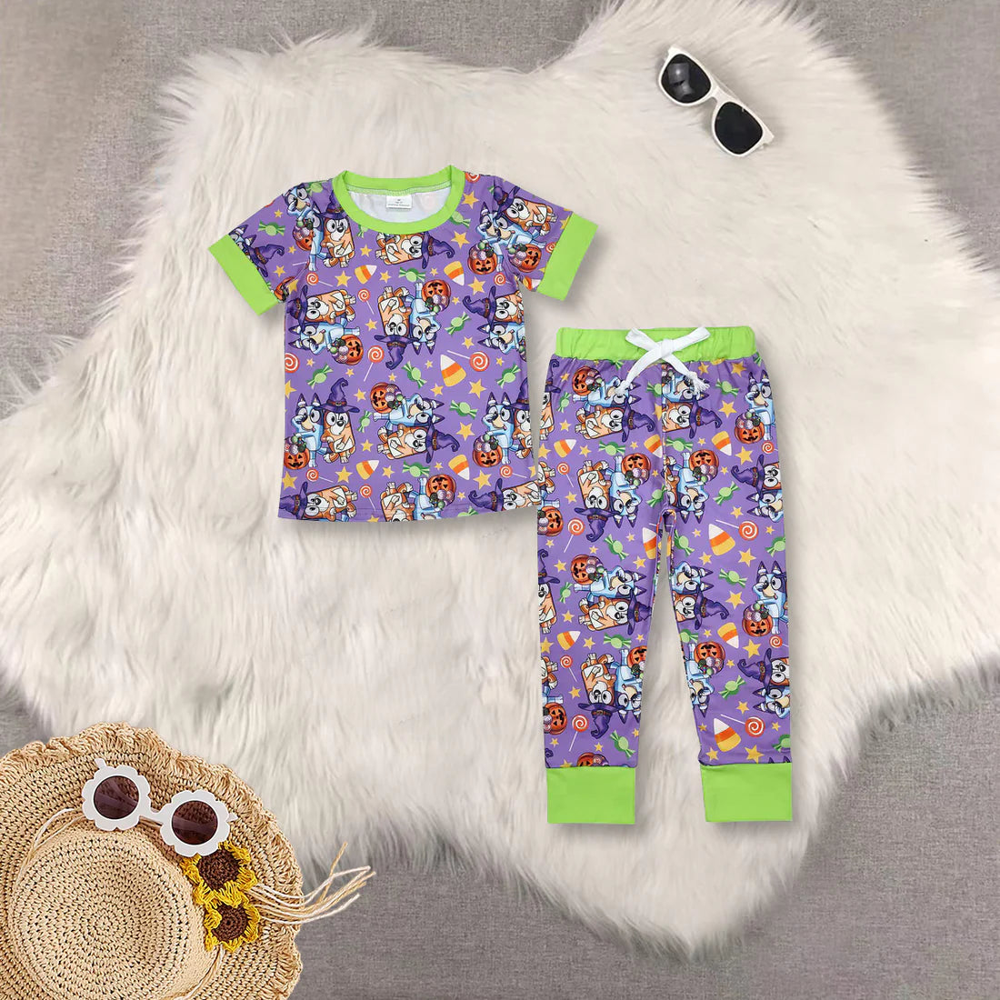 Sibling Baby Boys Halloween Cartoon Short Sleeve Top With Pants Pajama Set