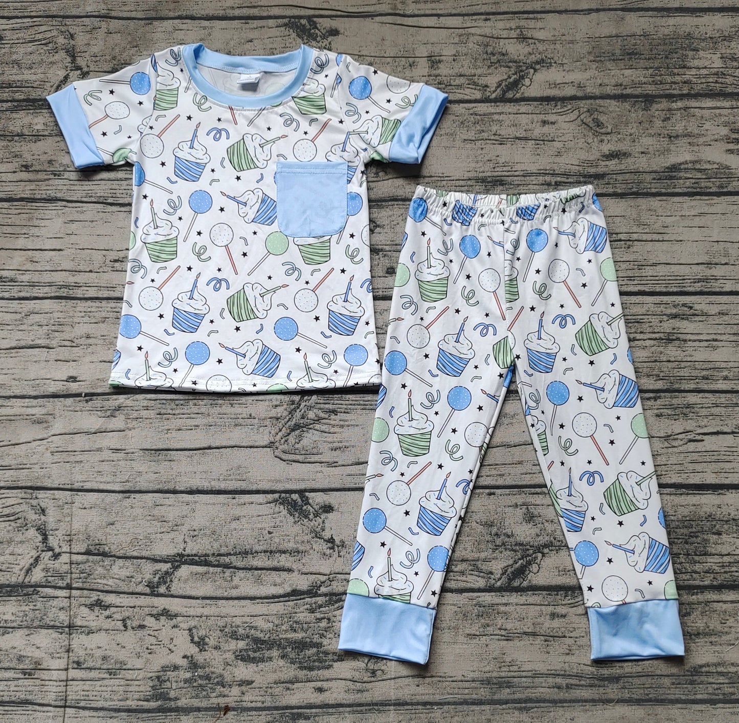 Kids Boys Happy Brithday Blue Pajama Set