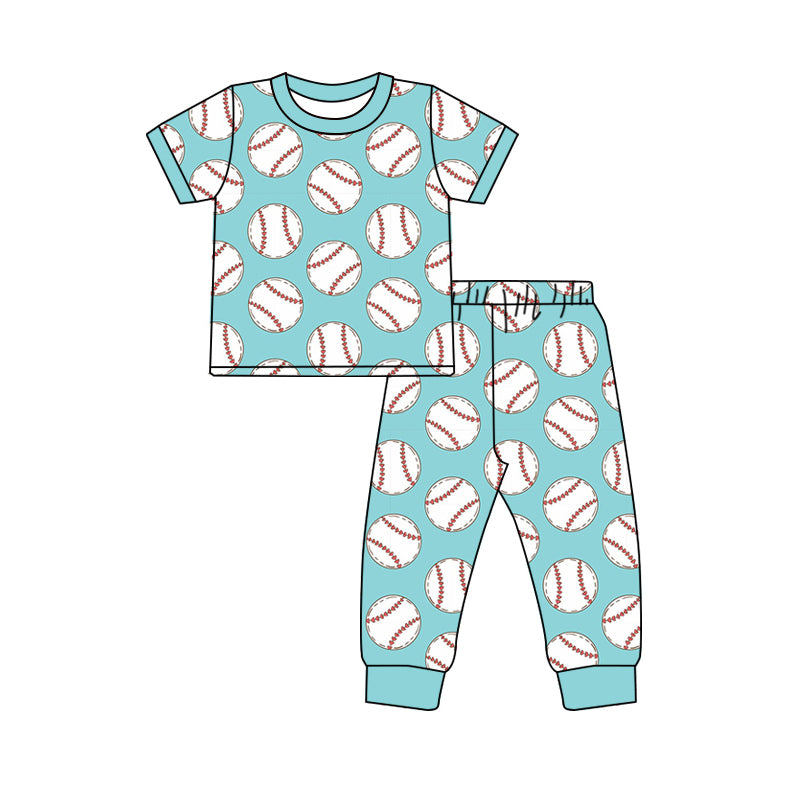 Baby Boys Blue Short Sleeves Baseballs Print Top Pant Pajamas Set Preorder