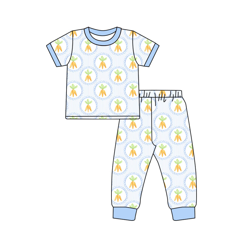 Baby Boys Light Blue Short Sleeves Carrots Top Pants Easter Pajamas Set Preorder