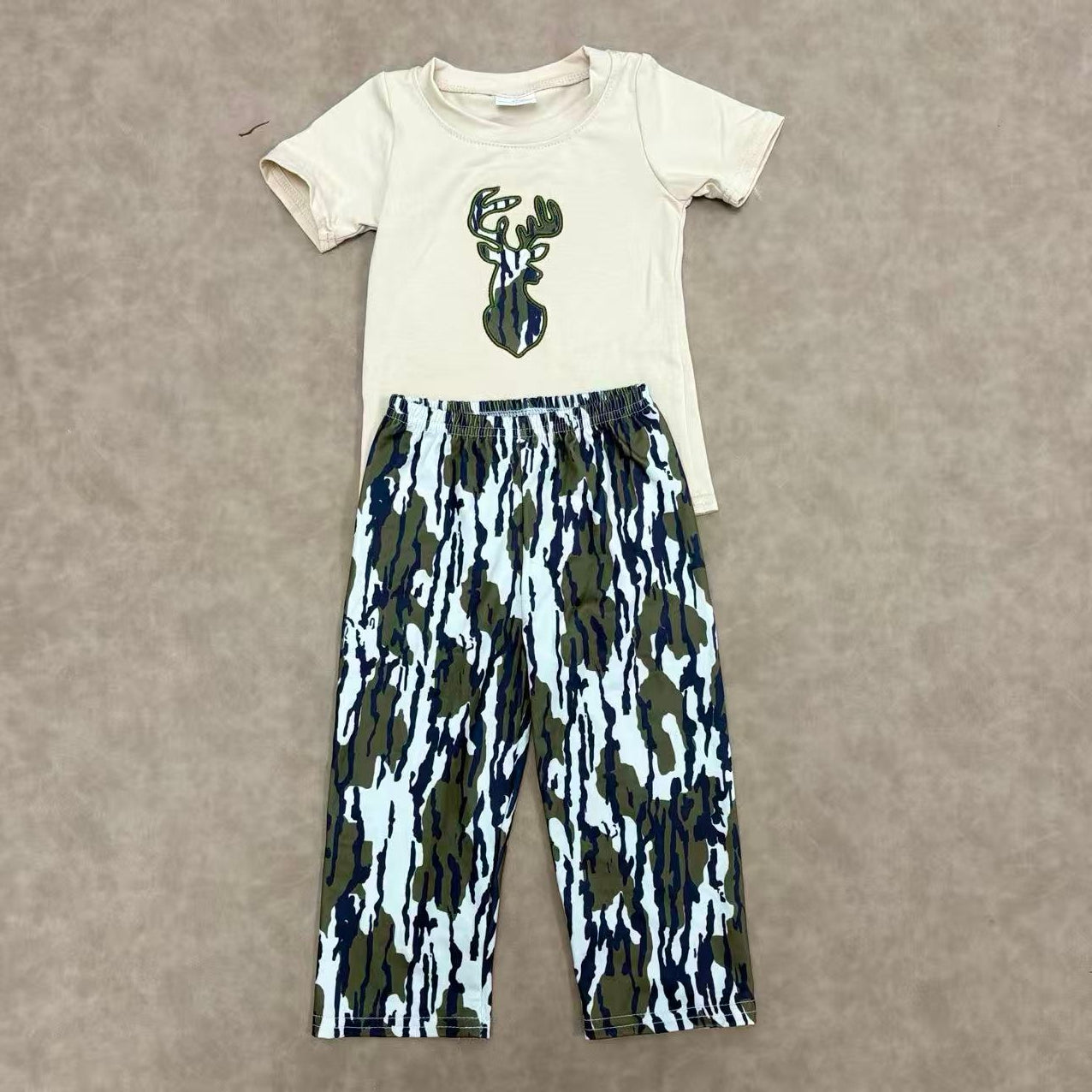 Sibling Baby Boys Hunting Duck Deer Applique Top With Camo Pants Set