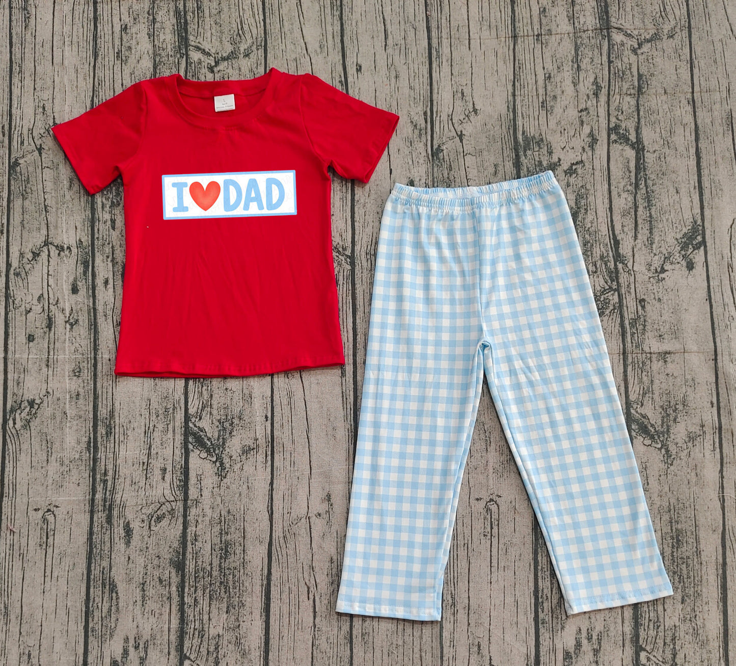 BSPO0589 I Love Dad Red Top Blue Gingham Pants Set Preorder
