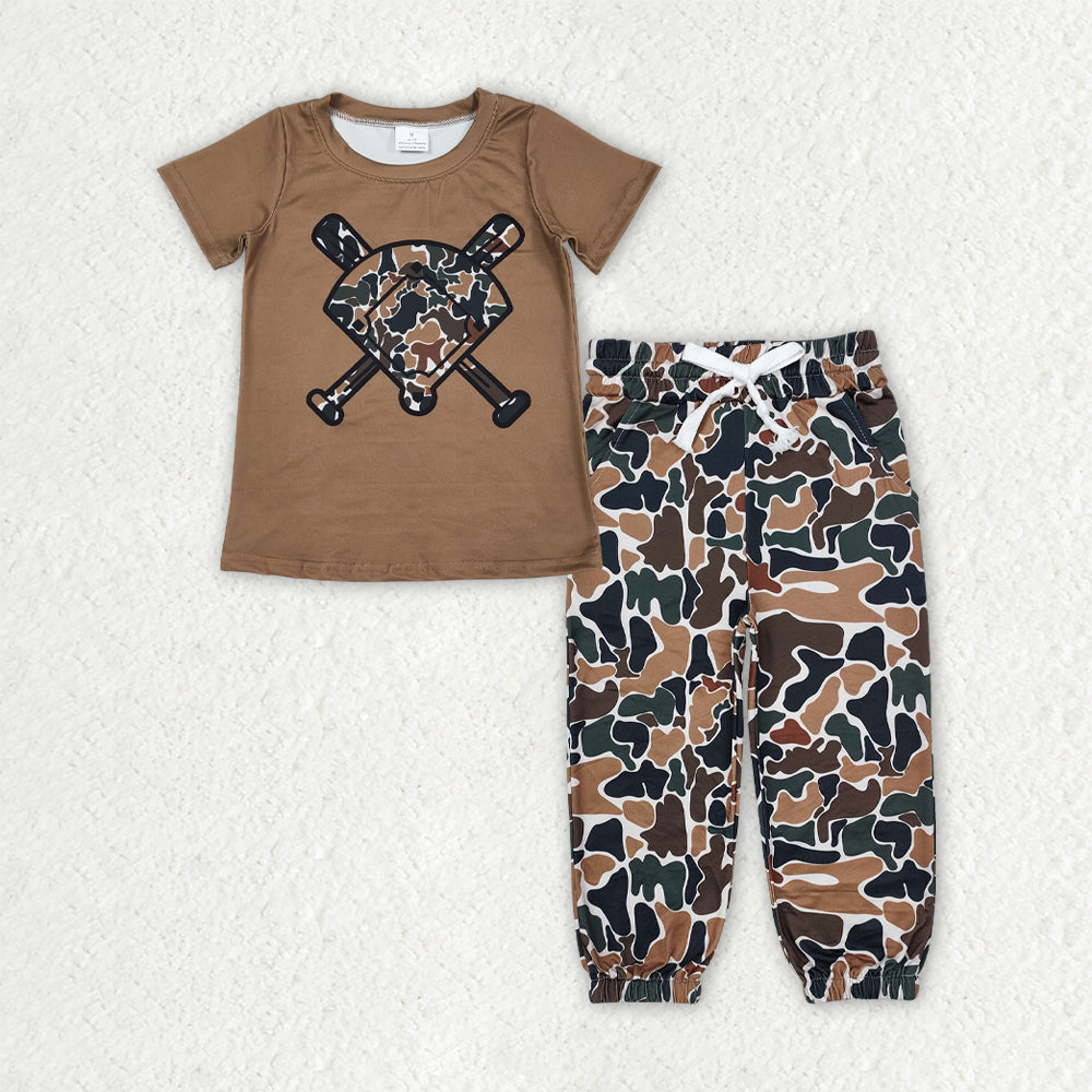 BSPO0652 Baby Boys Baseball Brown Camo Jogger Set
