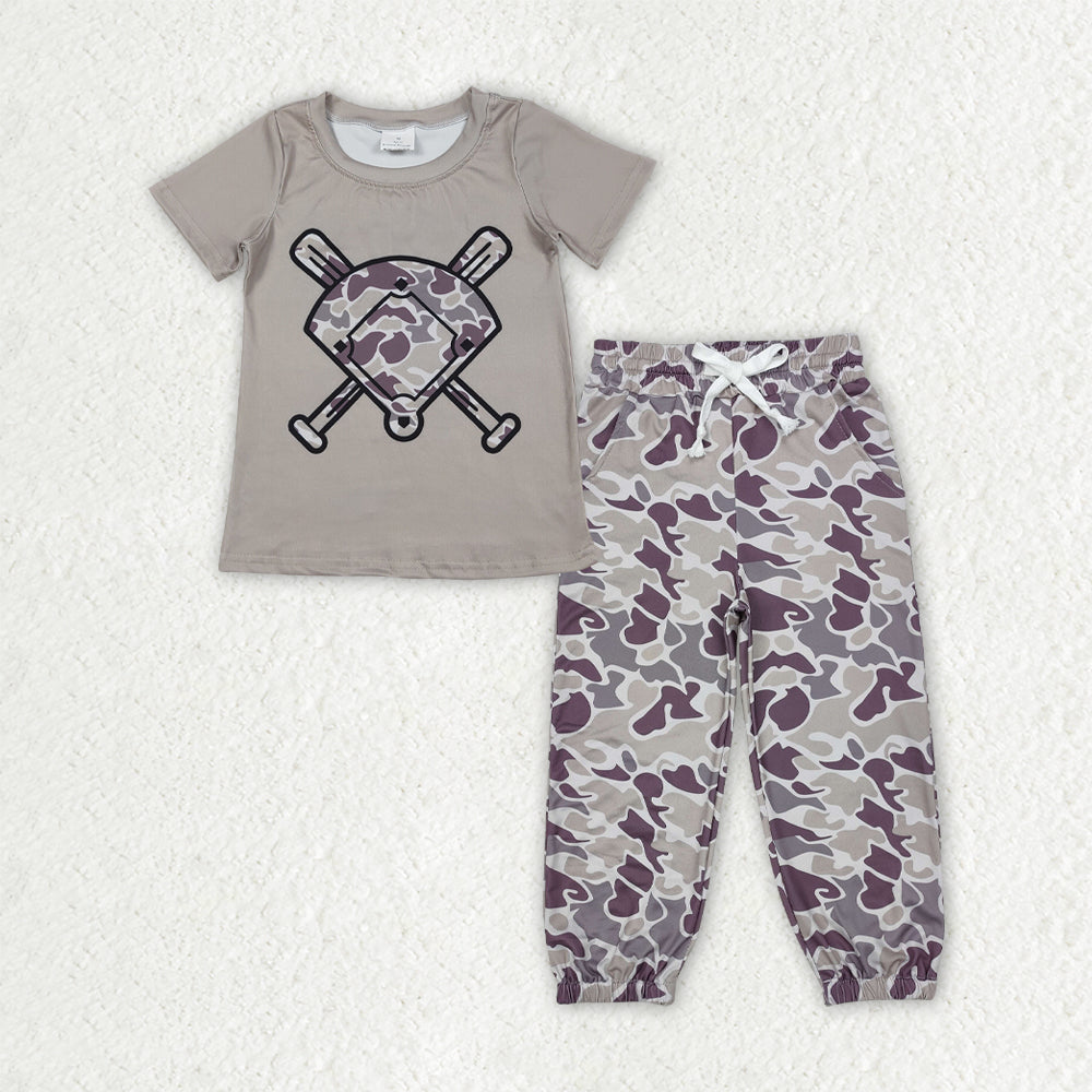 BSPO0654 Baby Boys Baseball Dark Grey Camo Jogger Set