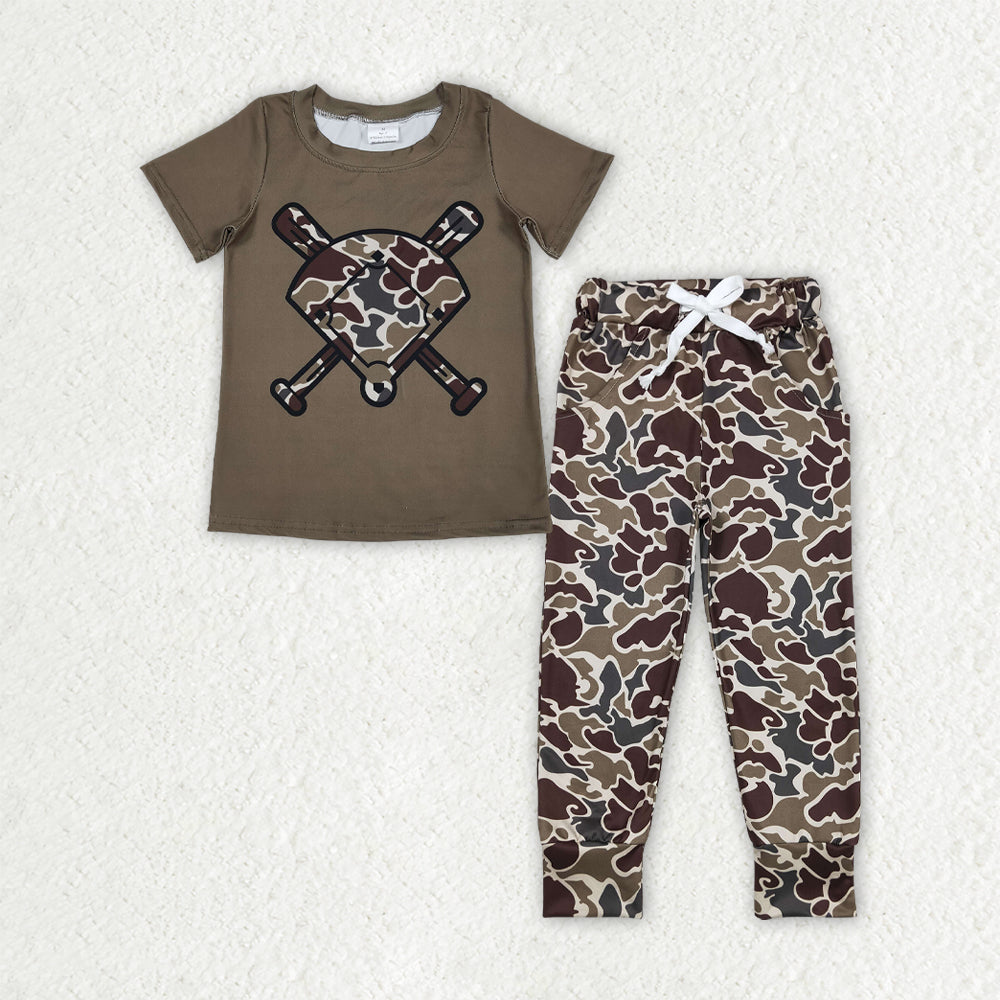 BSPO0657 Baby Boys Baseball Brown Camo Jogger Set