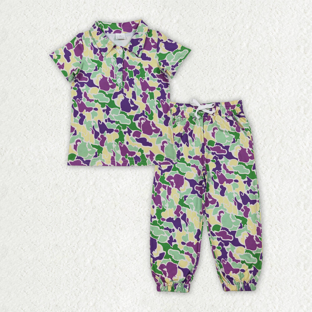 BSPO0659 Baby Boys Mardi Gras Polo Top+Jogger Outfit