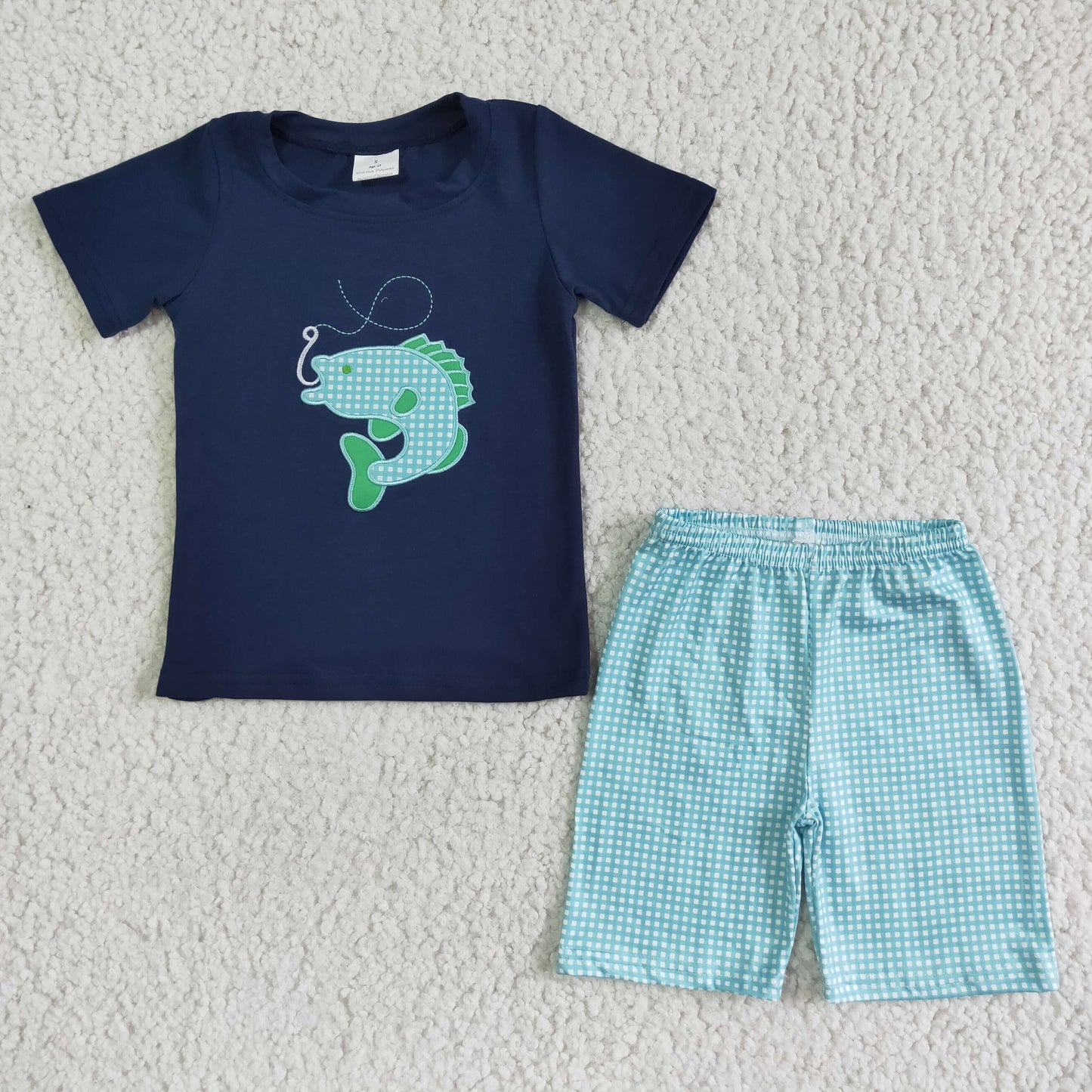 BSSO0008 Boys Summer Embroidery Fish Outfit