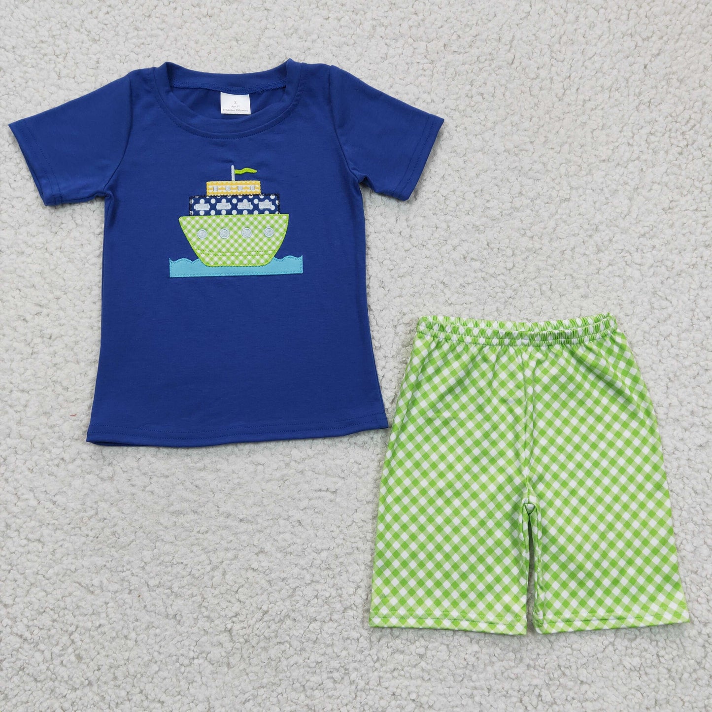 Baby Boys Embroidery Boats Summer Shorts Set