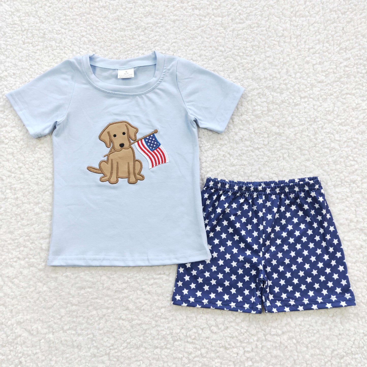 Summer Boys Shorts Set July 4th Dog Flag Clothing Set