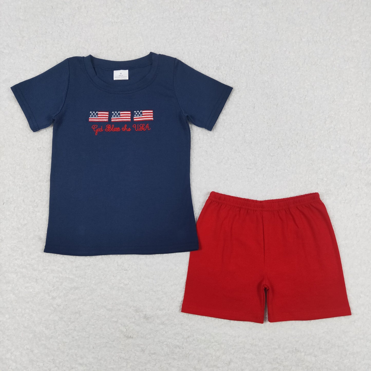 Baby Sibling July 4th God Bless The USA Shorts Set