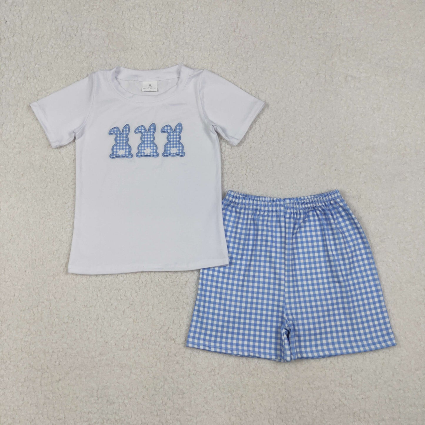 BSSO1123 Baby Girls Easter Bunny Top With Gingham Shorts Set