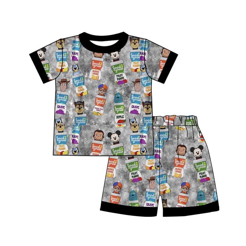 Baby Boys Gray Short Sleeves Cartoon Toys Top Short Pajamas Set Preorder