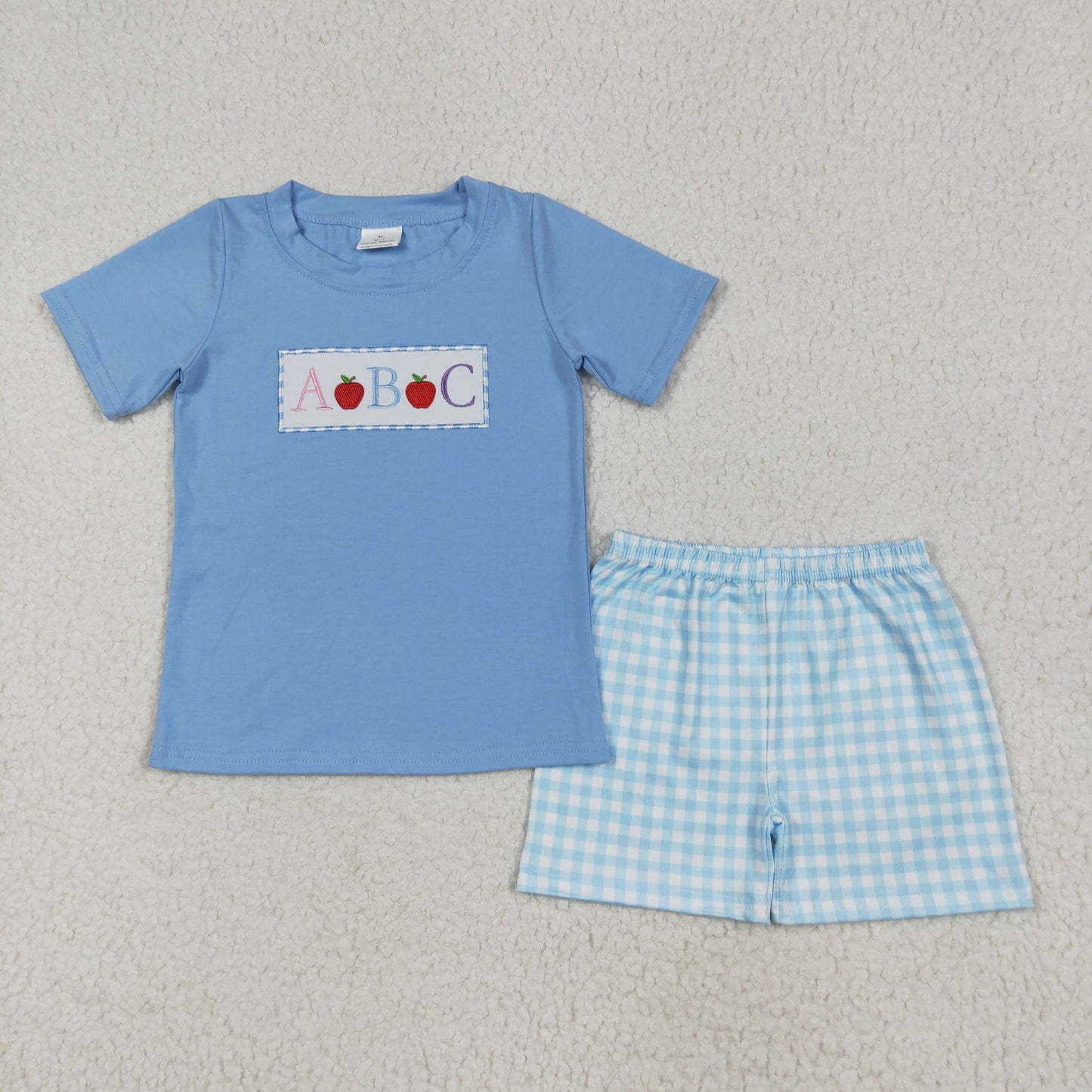 Sibling Kids Back to School Embroidery ABC Apple Shorts Set